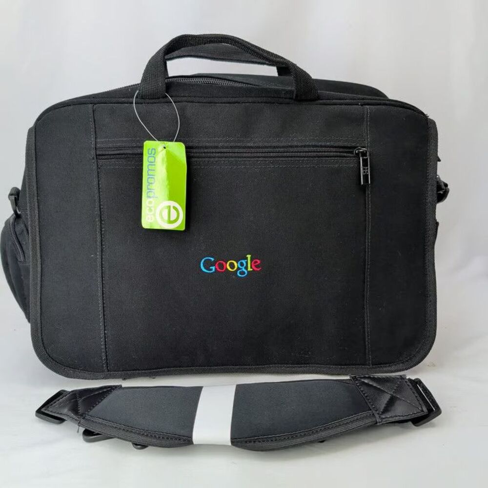 Google Laptop Bag Messenger Briefcase Black Embroidered Logo Promo New Polyester
